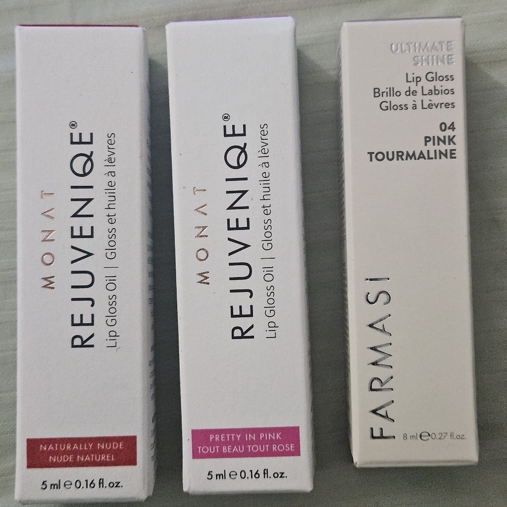 TRIO MONAT Naturally Nude , Pretty In Pink & Farmasi Pink Tourmaline Lip Gloss
